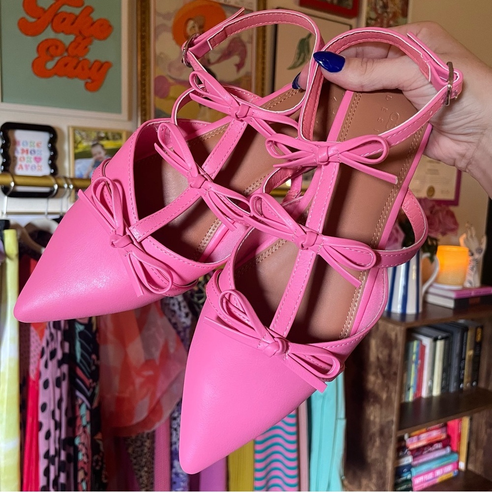 NEW ASOS Pink Bow Pointed Ballet Flats